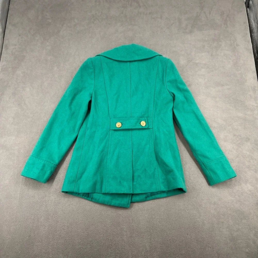 Old Navy Womens‎ Emerald Green Wool Blend Pea Coat Gold Buttons Size Small 4941